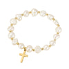 Natural beads elastic bracelet with stainless steel cross