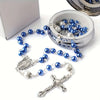 Blue Miraculous Mart Rosary Beads with Metal Box