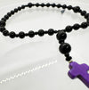 33 Bead Anglican Prayer Beads BLACK STONES WITH PURPLE STONE CROSS