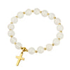 Natural beads elastic bracelet with stainless steel cross