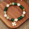 Green Aventurine and Chrysocolla Bead Bracelet with Four-Leaf Clover Pendant
