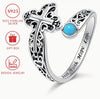 925 Sterling Silver Cross Spoon Ring, Vintage Bohemian Style Inspirational Faith Band With Vine Pattern