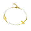White glass stone bracelet with Cross and virgin Mary medal