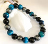 Black Obsidian, Blue Tiger Eye AND Hematite Natural Stone BeadS Bracelet