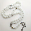 Catholic Rosary - 8mm White oval Beads and Silver Crucifix with Saint Medals