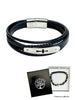 LEATHER CROSS BRACELET BOXED - BRUSHED STAINLESS STEEL