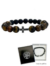 BRACELET MULTI STONE WITH CROSS STAINLESS-STEEL CROSS - TIGER EYE'S STONE