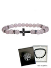 BRACELET MULTI STONE WITH CROSS STAINLESS-STEEL CROSS - ROSE QUARTZ STONE