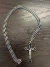 NECKLACE – CRUCIFIX METAL BLACK ON 60CM RHODIUM CHAIN