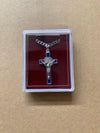 CRUCIFIX – ST BENEDICT METAL BLUE OR RED (4cm x 2cm) Silver Rhodium Chain 60cm