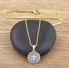 Round Shape, Purple & Green Mosaic Design cross pendant necklace