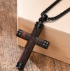 Stainless Steel Pendant Necklace With Inlaid Wood Cross Pendant