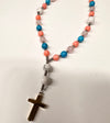 33 Bead Anglican Prayer Beads with CORAL, TURQUOISE AND WHITE ONYX STONES WITH STAINLESS STEEL SILVER CROSS (Copy) (Copy)