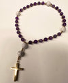 33 Bead Anglican Prayer Beads with PURPLE AND WHITE ONYX STONES WITH STAINLESS STEEL SILVER CROSS