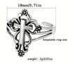 925 Sterling Silver Cuff Adjustable Ring with Retro Cross and Flower Design