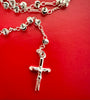 Premium Brass silver beads catholic rosary necklace with Holy Mary Centerpiece and small crucifix