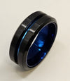 Steel patterned double spinner ring- Black and Blue