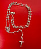 Premium Brass silver beads catholic rosary necklace with Holy Mary Centerpiece and small crucifix