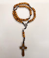 Catholic Rosary - ST BENEDICT LIGHT WOOD ON CORD WITH SILVER MEDAL