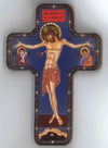 WOODEN CROSS FOILED ICON CRUCIFIXION BLUE 18CM