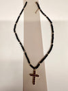 Red stone Cross Necklace with Black and Gold Glass stones chain