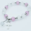 Blue & white or Lilac & white Beads Elastic Bracelet with Silver Cross