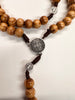 Catholic Rosary - ST BENEDICT LIGHT WOOD ON CORD WITH SILVER MEDAL