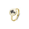 Sterling silver gold or Rose golg plated beaten ring with CZ cross detail