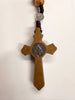 Catholic Rosary - ST BENEDICT LIGHT WOOD ON CORD WITH SILVER MEDAL