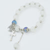 Blue & white or Lilac & white Beads Elastic Bracelet with Silver Cross