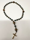 33 Bead Anglican Prayer Beads GREEN AND TIGER EYE STONES WITH STAINLESS STEEL SILVER CROSS