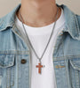 Stainless Steel Pendant Necklace With Inlaid Wood Cross Pendant