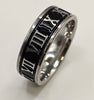 Steel patterned Roman Numerals ring- Silver & Black