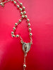 Brass 14k Gold Plated beads catholic rosary necklace with Virgin Mary Centerpiece and small crucifix