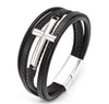 Cross Men's Faux Leather and Stainless Steel Braided Bracelet