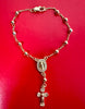 Brass 14k Gold Plated rosary beads bracelet with Virgin Mary CZ Medal