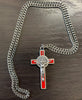 CRUCIFIX – METAL ST BENEDICT RED (5cm x 3cm) ON RHODIUM DIPPED CHAIN