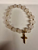 Natural beads elastic bracelet with stainless steel cross