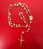 Brass 14k Gold Plated and pearl beads catholic rosary necklace with Our Lady of Charity Centerpiece and small crucifix