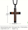 Stainless Steel Pendant Necklace With Inlaid Wood Cross Pendant