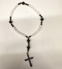 33 Bead Anglican Prayer Beads with GREEN AND TIGER EYE STONES WITH STAINLESS STEEL SILVER CROSS