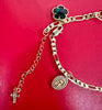 Brass 14k Gold Plated charm bracelet with textured crucifix charm & Virgin Mary Cz Medal