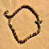 18k Gold Plated Stainless Jasper beaded stone bracelet with steel cross pendant