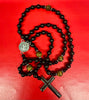 ST BENEDICT ROSARY - Stainless steel cross with Onyx and Tiger eyes stones beads on cord