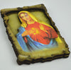 Wooden Rectangle Magnet with Sacred Heart of Mary