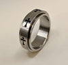 Stainless steel ring with Cross patterned spinner ring silver colour