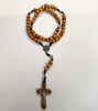 Catholic Rosary - ST BENEDICT LIGHT WOOD ON CORD WITH SILVER MEDAL