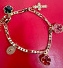 Brass 14k Gold Plated charm bracelet with textured crucifix charm & Virgin Mary Cz Medal