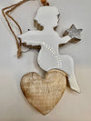 Standing Wood Angel White with silver glitter