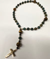 33 Bead Anglican Prayer Beads GREEN AND TIGER EYE STONES WITH STAINLESS STEEL SILVER CROSS